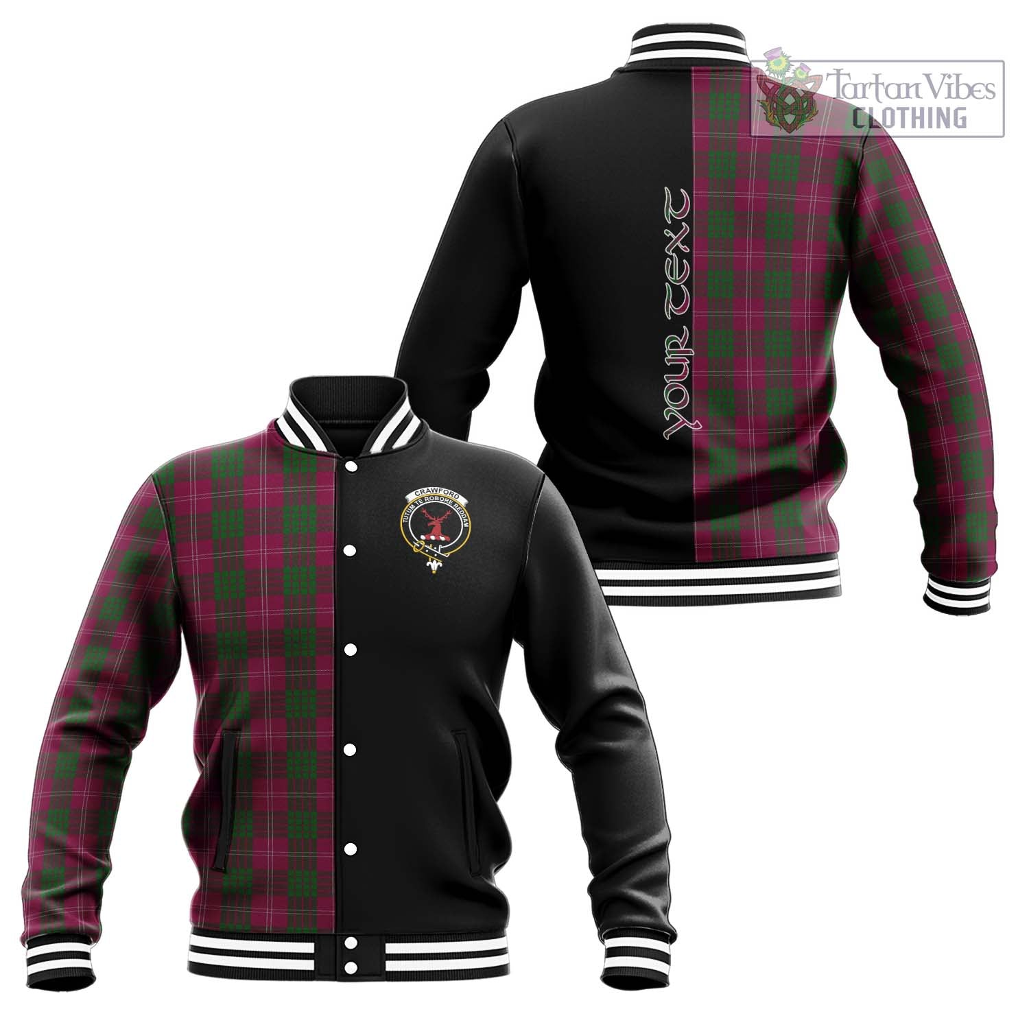 Tartan Vibes Clothing Crawford Tartan Baseball Jacket with Family Crest and Half Of Me Style