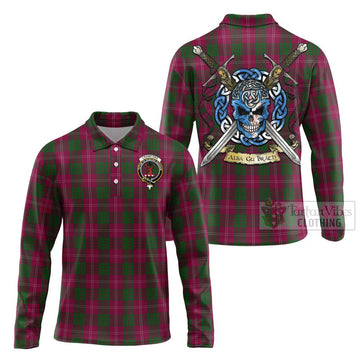 Crawford Tartan Long Sleeve Polo Shirt with Family Crest Celtic Skull Style