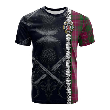 Crawford Tartan Cotton T-shirt with Family Crest Cross Sword Thistle Celtic Vibes