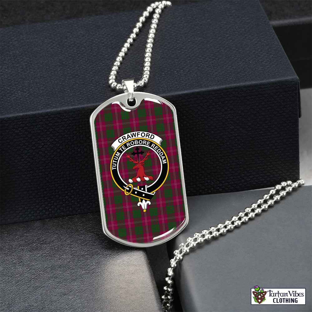 Tartan Vibes Clothing Crawford Tartan Dog Tag Necklace with Family Crest