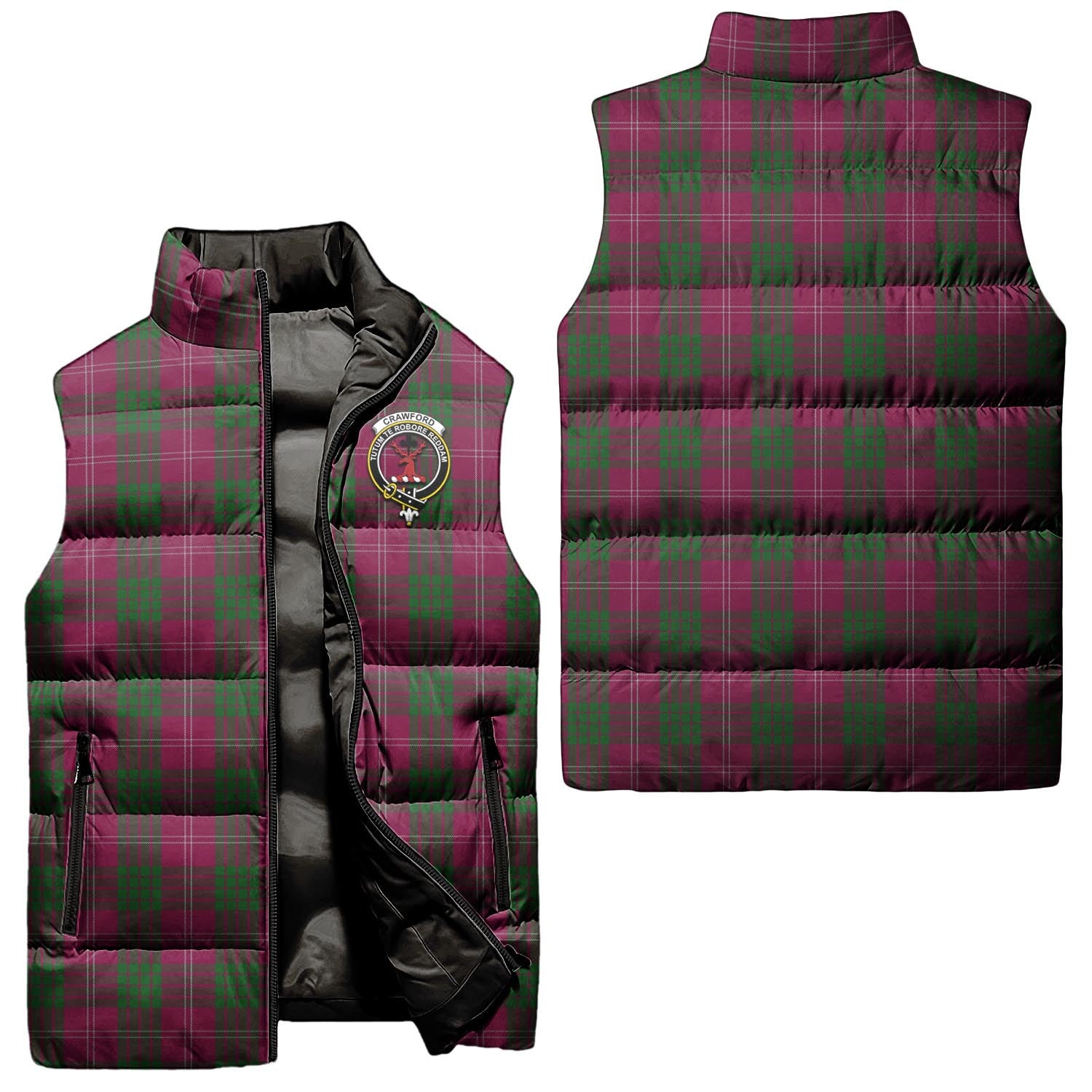 Crawford Tartan Sleeveless Puffer Jacket with Family Crest Unisex - Tartanvibesclothing
