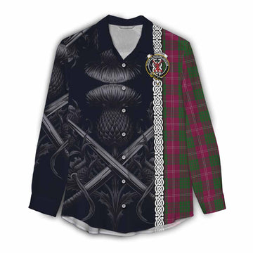 Crawford Tartan Women's Casual Shirt with Family Crest Cross Sword Thistle Celtic Vibes