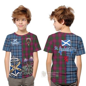 Crawford Tartan Kid T-Shirt Happy St. Andrew's Day Half Tartan Style