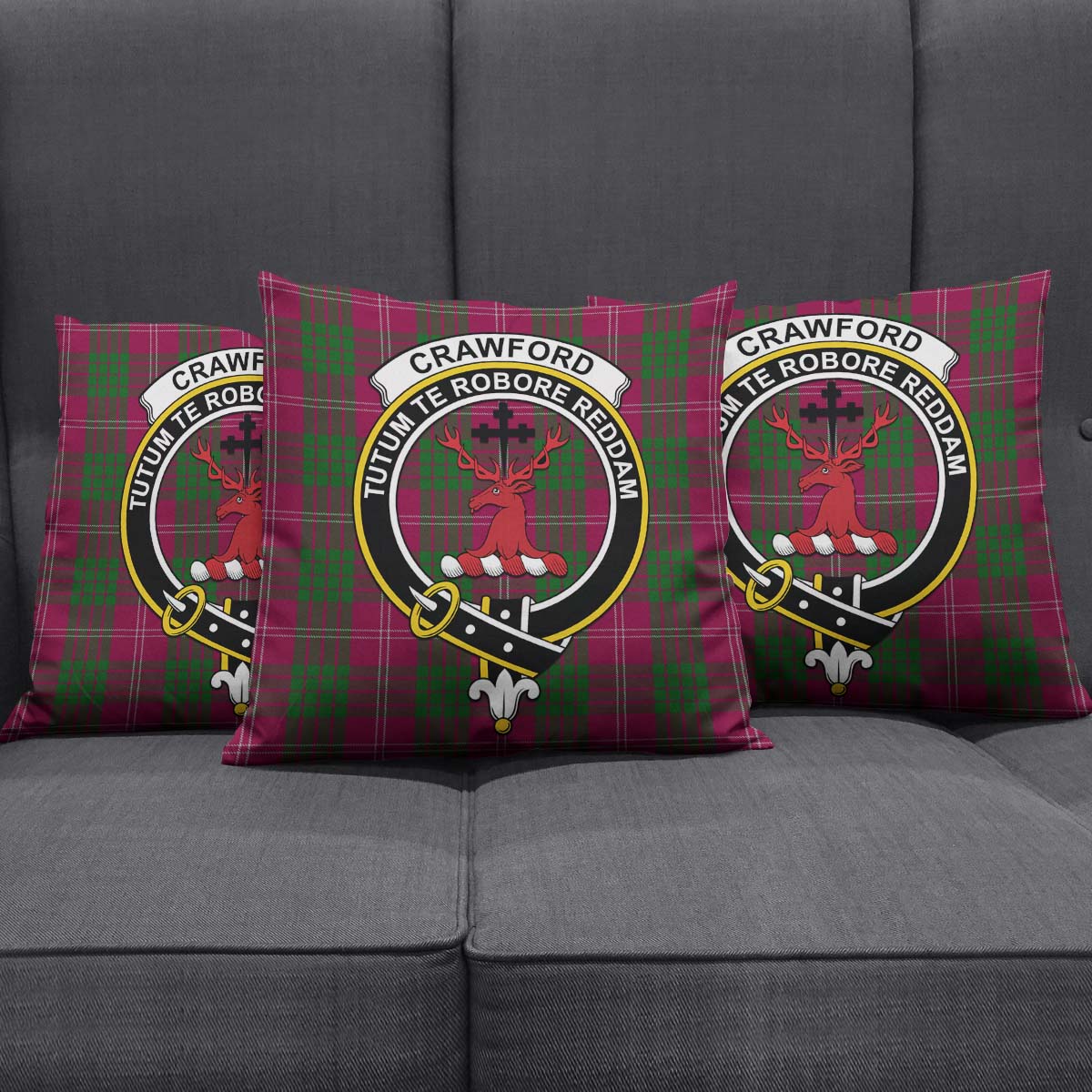 Crawford Tartan Pillow Cover with Family Crest Square Pillow Cover - Tartanvibesclothing