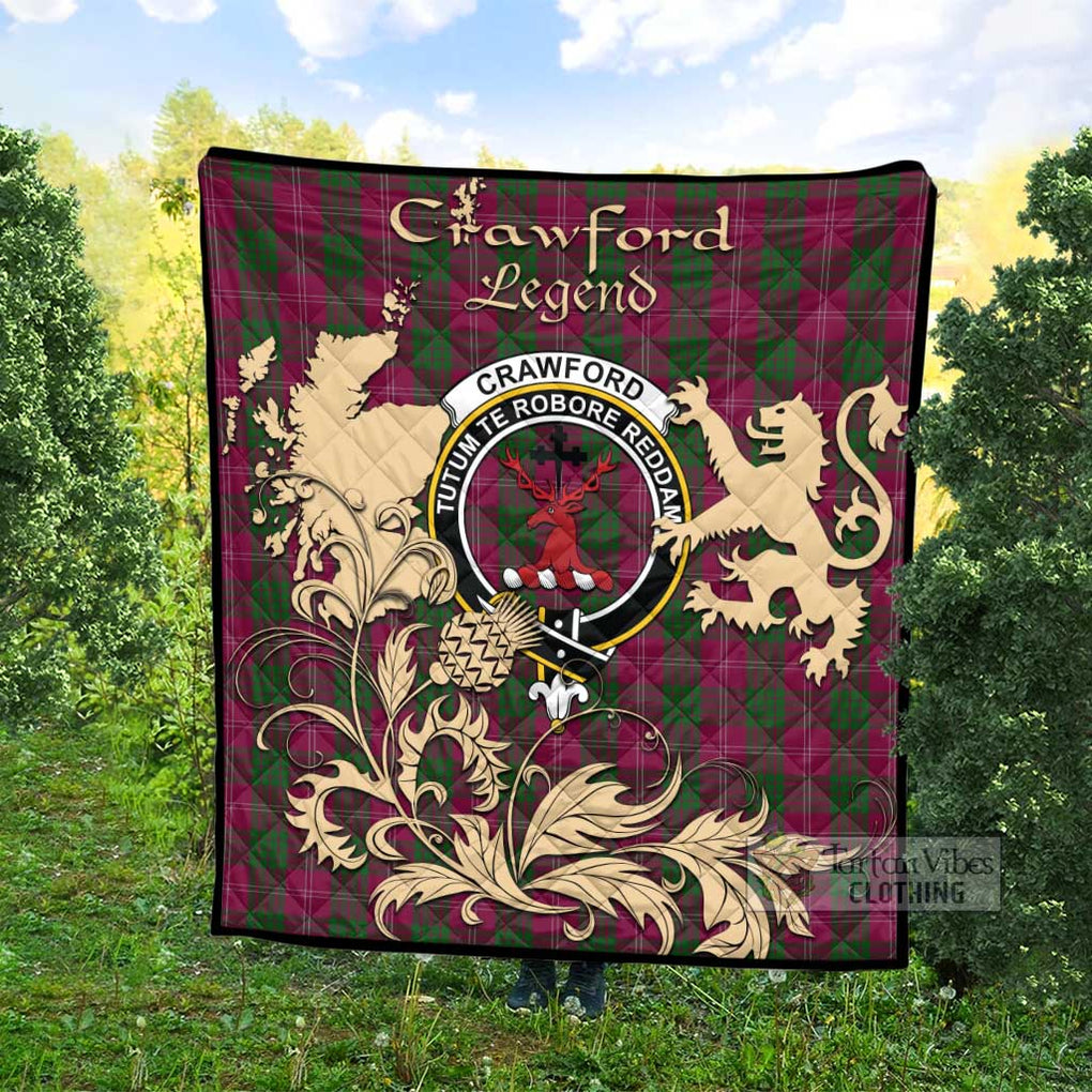 Tartan Vibes Clothing Crawford Tartan Quilt with Family Crest and Scottish Symbol Style