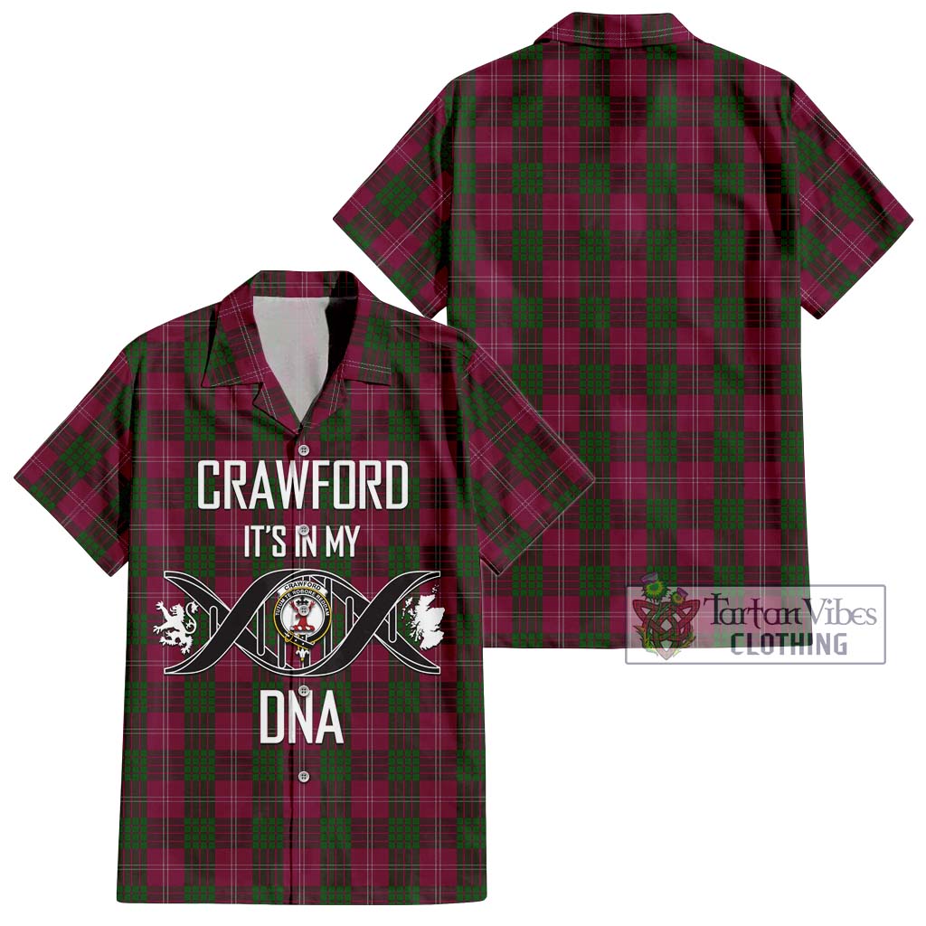 Tartan Vibes Clothing Crawford Tartan Short Sleeve Button Shirt with Family Crest DNA In Me Style