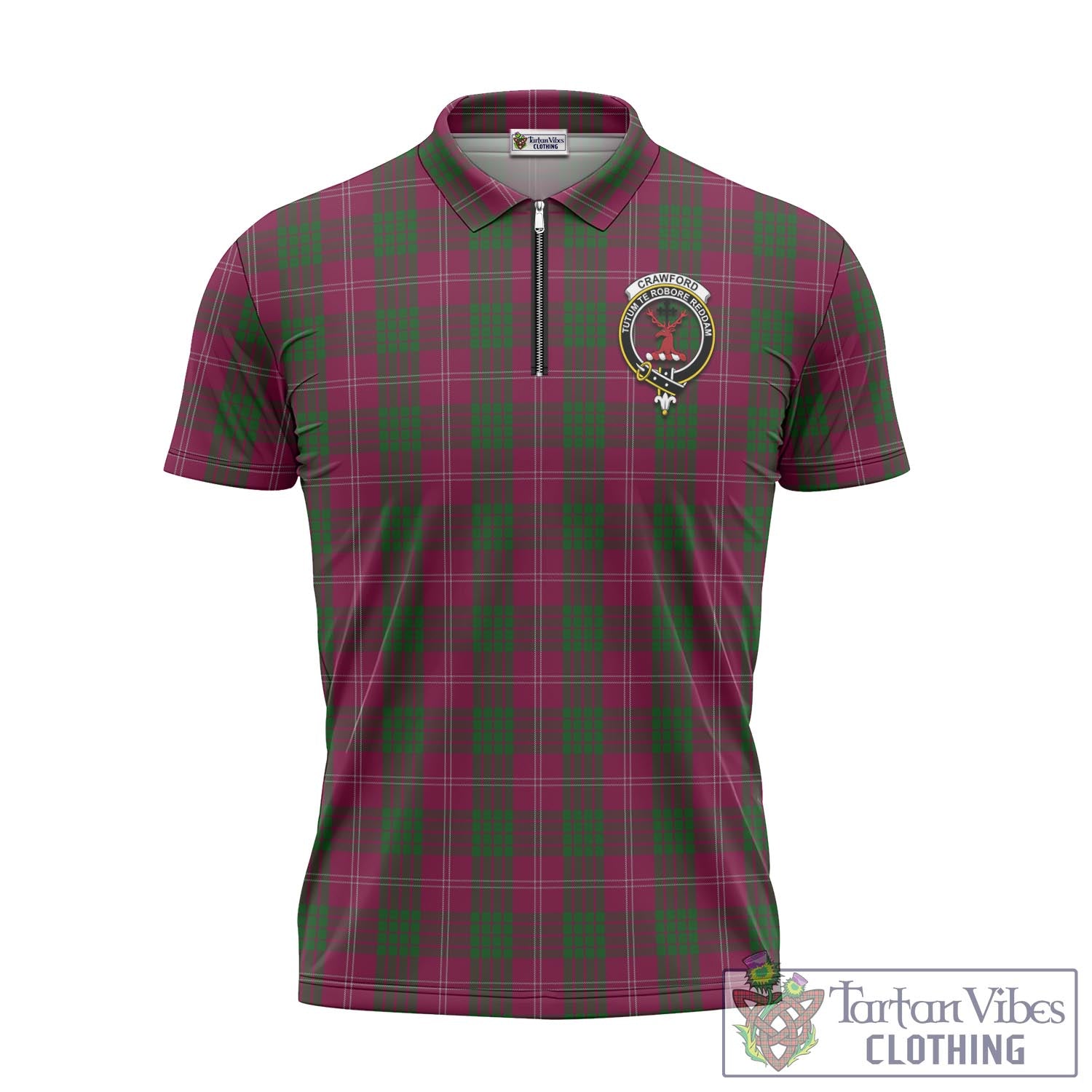 Tartan Vibes Clothing Crawford Tartan Zipper Polo Shirt with Family Crest