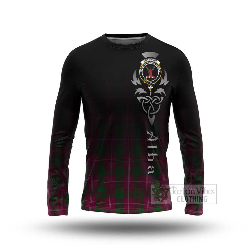 Tartan Vibes Clothing Crawford Tartan Long Sleeve T-Shirt Featuring Alba Gu Brath Family Crest Celtic Inspired