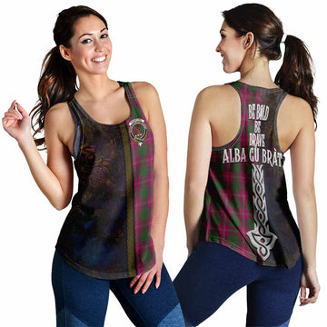 Crawford Tartan Family Crest Women's Racerback Tanks Alba Gu Brath Be Brave Lion Ancient Style