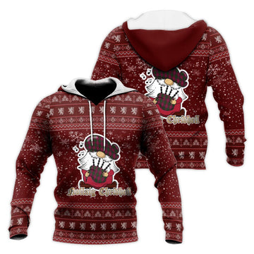Crawford Clan Christmas Knitted Hoodie with Funny Gnome Playing Bagpipes