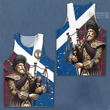 Crawford Tartan Men's Tank Top with Family Crest Scottish Bagpiper Vibes