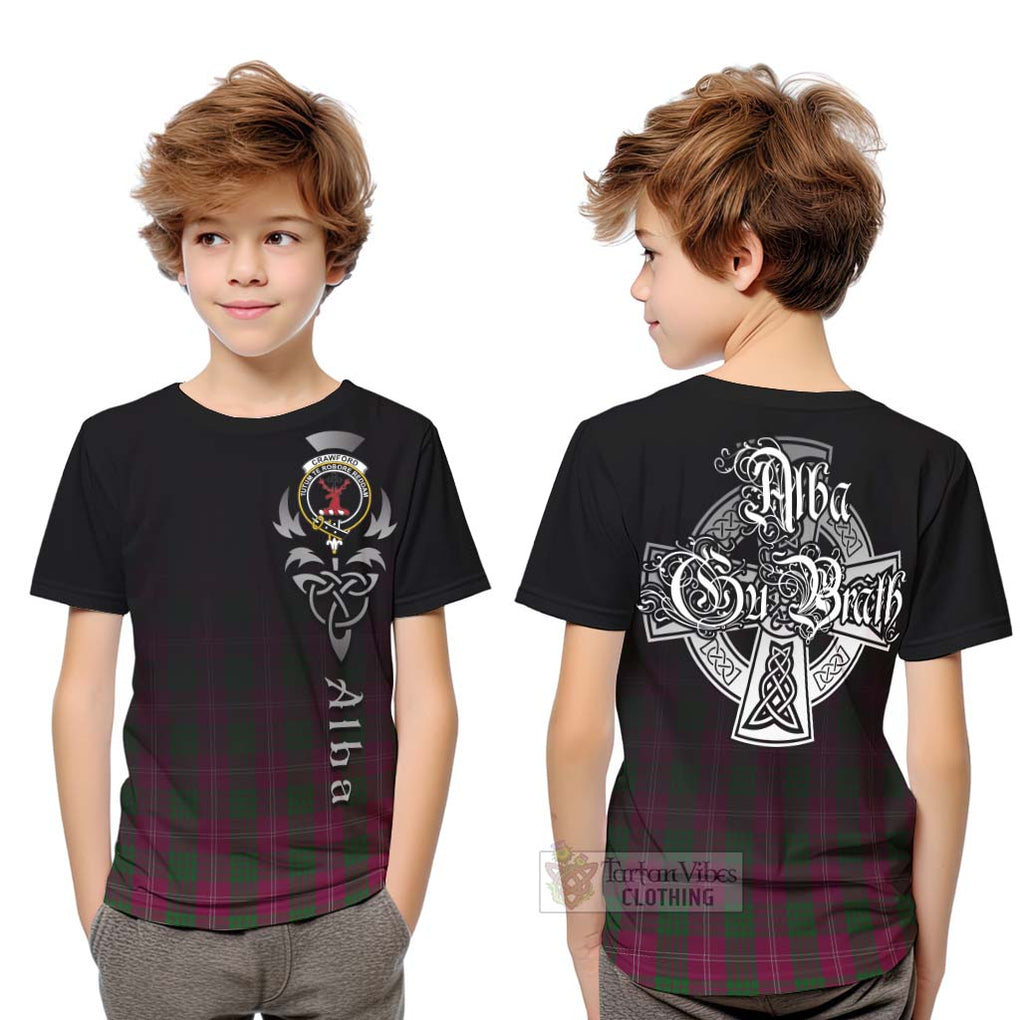 Tartan Vibes Clothing Crawford Tartan Kid T-Shirt Featuring Alba Gu Brath Family Crest Celtic Inspired