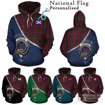 Crawford Tartan Hoodie with Personalised National Flag and Family Crest Half Style