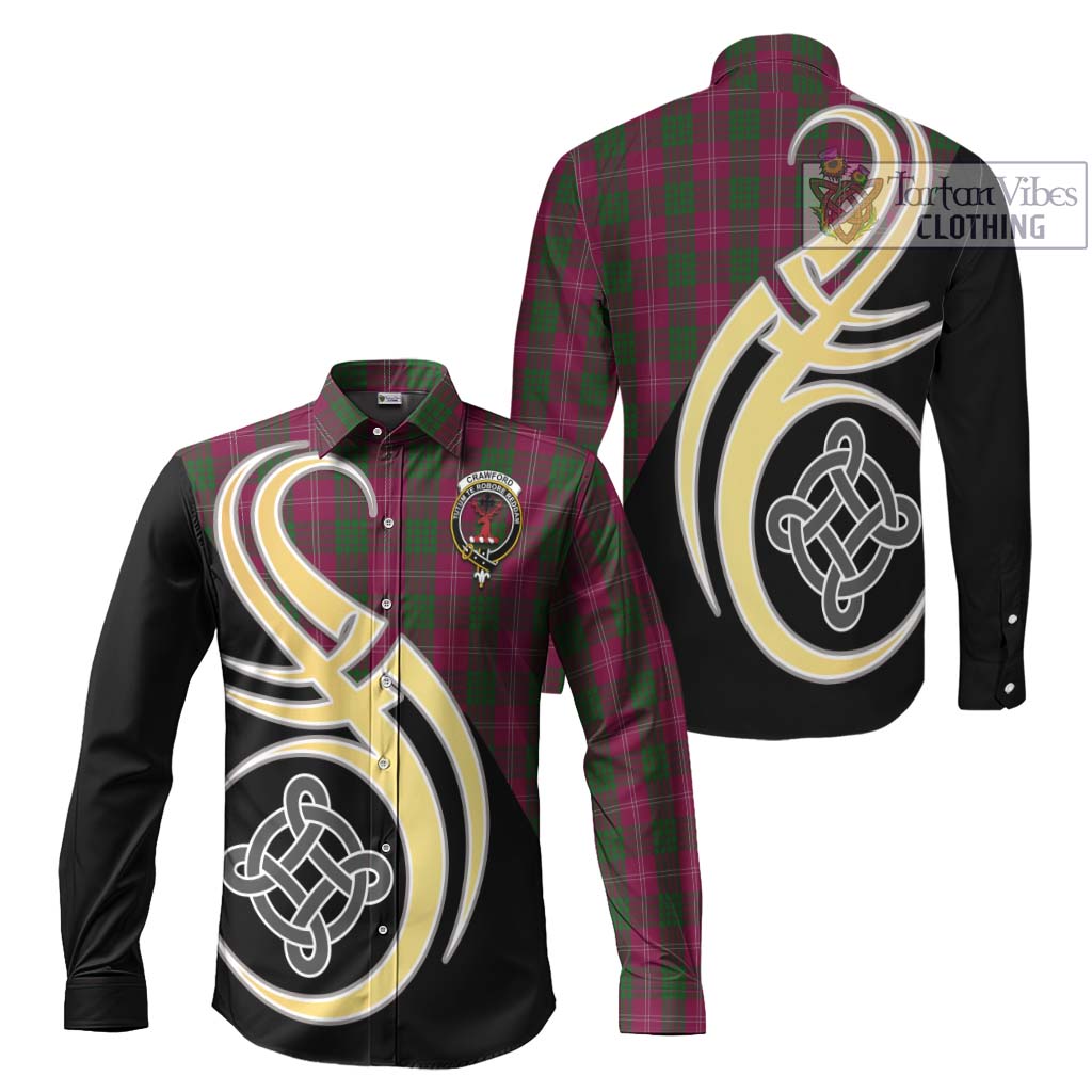 Tartan Vibes Clothing Crawford Tartan Long Sleeve Button Shirt with Family Crest and Celtic Symbol Style