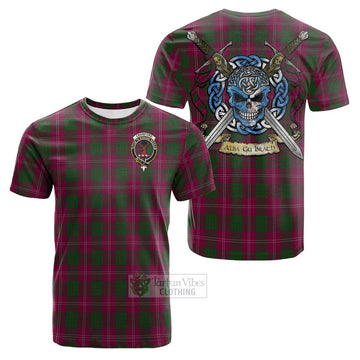 Crawford Tartan Cotton T-shirt with Family Crest Celtic Skull Style