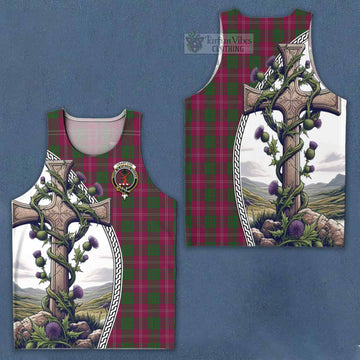 Crawford Tartan Men's Tank Top with Family Crest and St. Andrew's Cross Accented by Thistle Vines