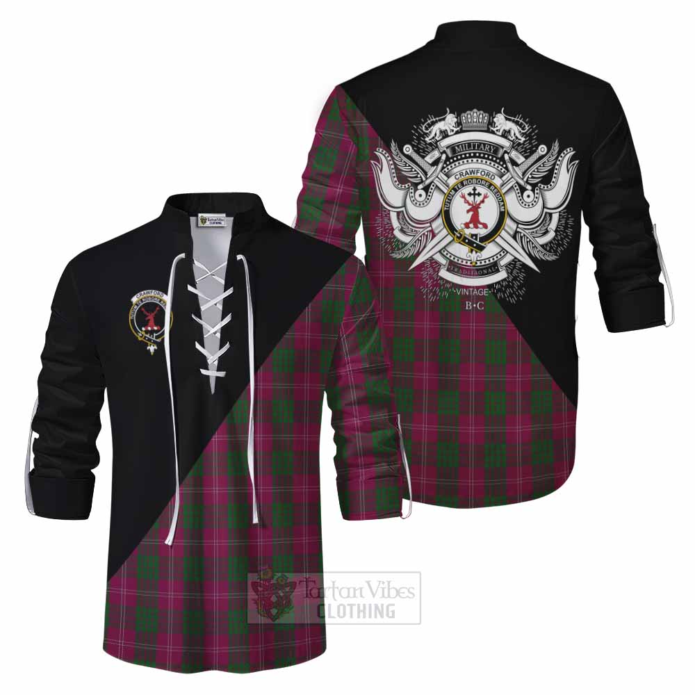 Tartan Vibes Clothing Crawford Tartan Ghillie Kilt Shirt with Family Crest and Military Logo Style