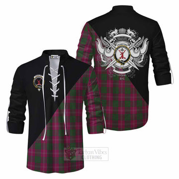 Crawford Tartan Ghillie Kilt Shirt with Family Crest and Military Logo Style