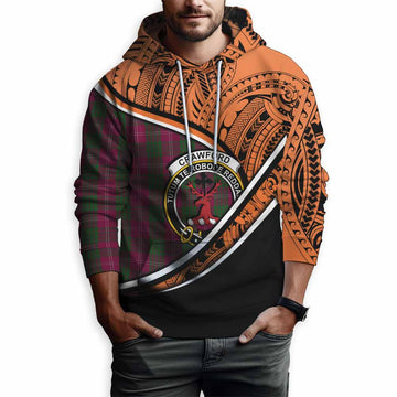 Crawford Crest Tartan Hoodie with Polynesian Vibes Style - Orange Version