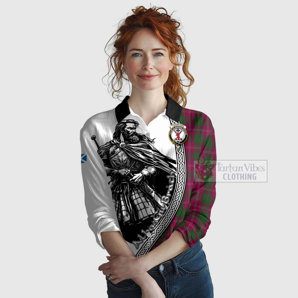 Tartan Vibes Clothing Crawford Tartan Clan Crest Women's Casual Shirt with Highlander Warrior Celtic Style