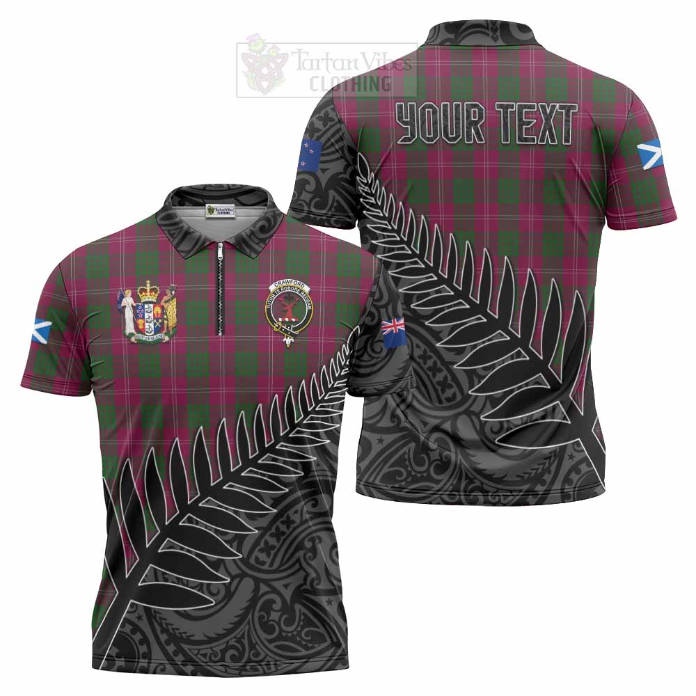 Tartan Vibes Clothing Crawford Crest Tartan Zipper Polo Shirt with New Zealand Silver Fern Half Style