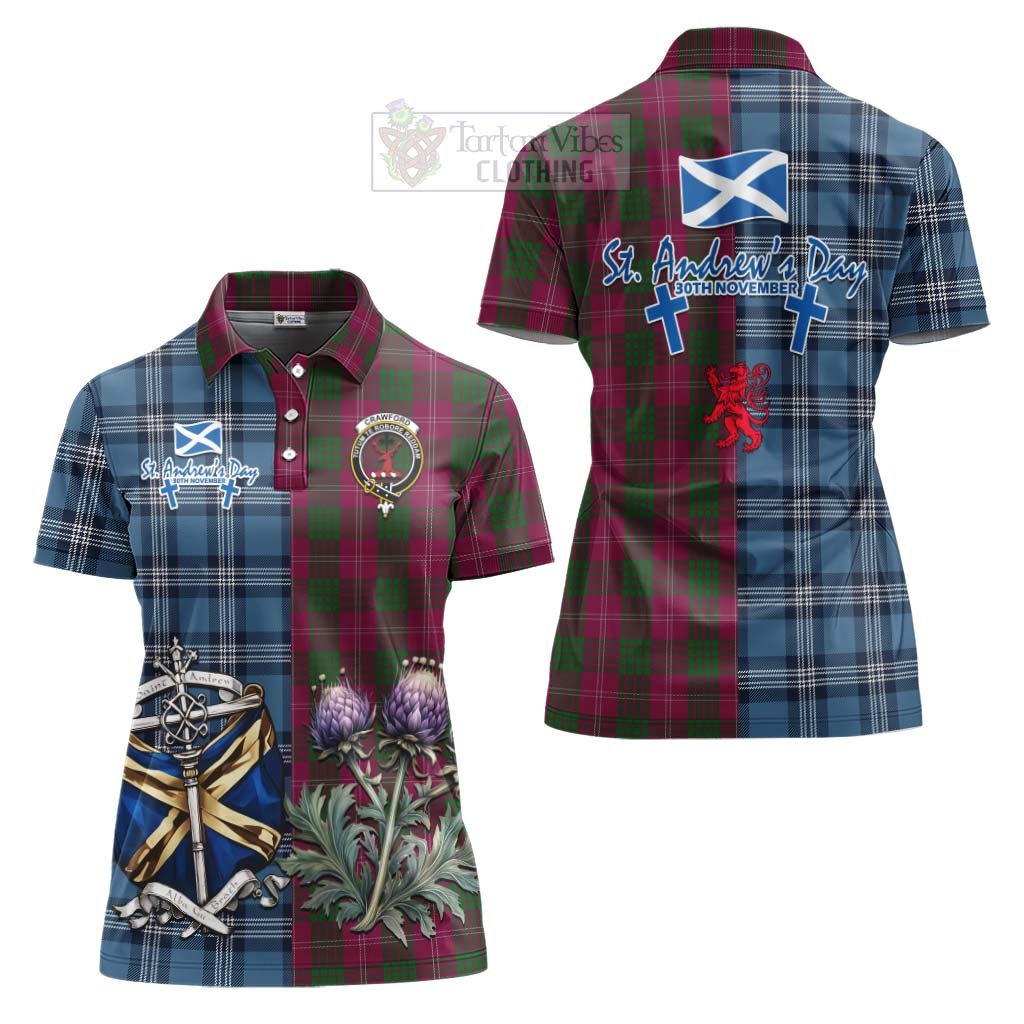 Tartan Vibes Clothing Crawford Tartan Women's Polo Shirt Happy St. Andrew's Day Half Tartan Style