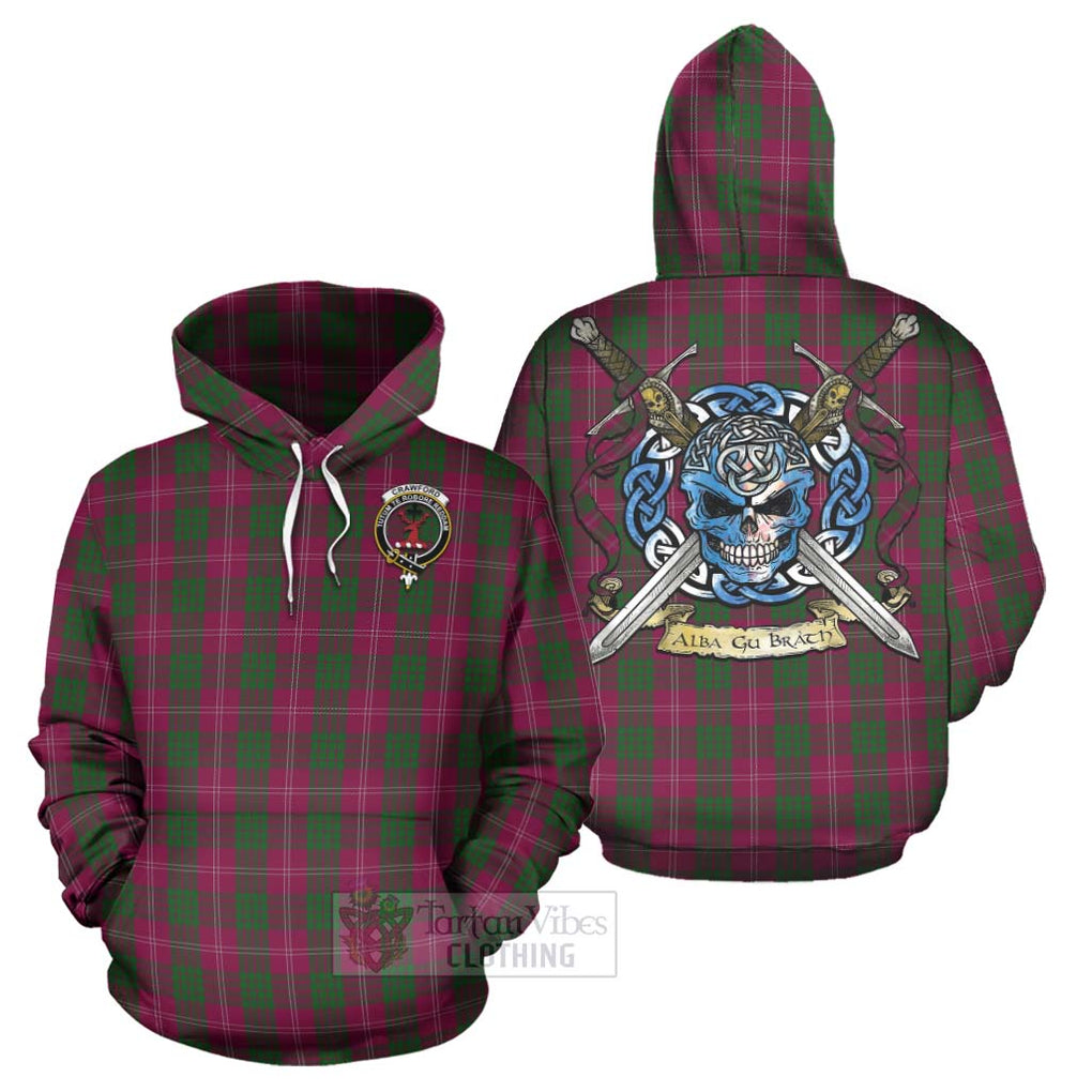 Tartan Vibes Clothing Crawford Tartan Hoodie with Family Crest Celtic Skull Style