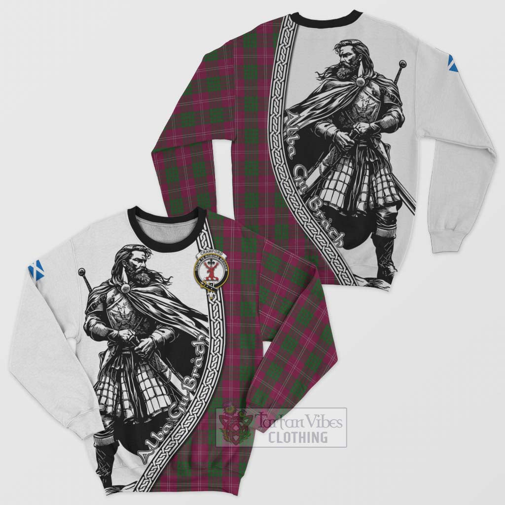 Tartan Vibes Clothing Crawford Tartan Clan Crest Sweatshirt with Highlander Warrior Celtic Style