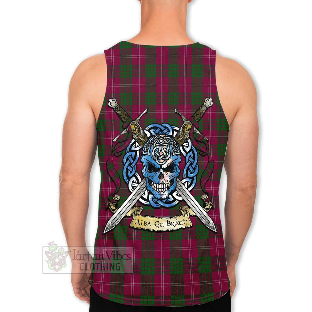 Tartan Vibes Clothing Crawford Tartan Men's Tank Top with Family Crest Celtic Skull Style