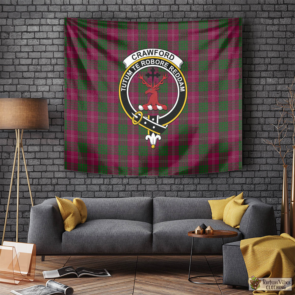 Tartan Vibes Clothing Crawford Tartan Tapestry Wall Hanging and Home Decor for Room with Family Crest