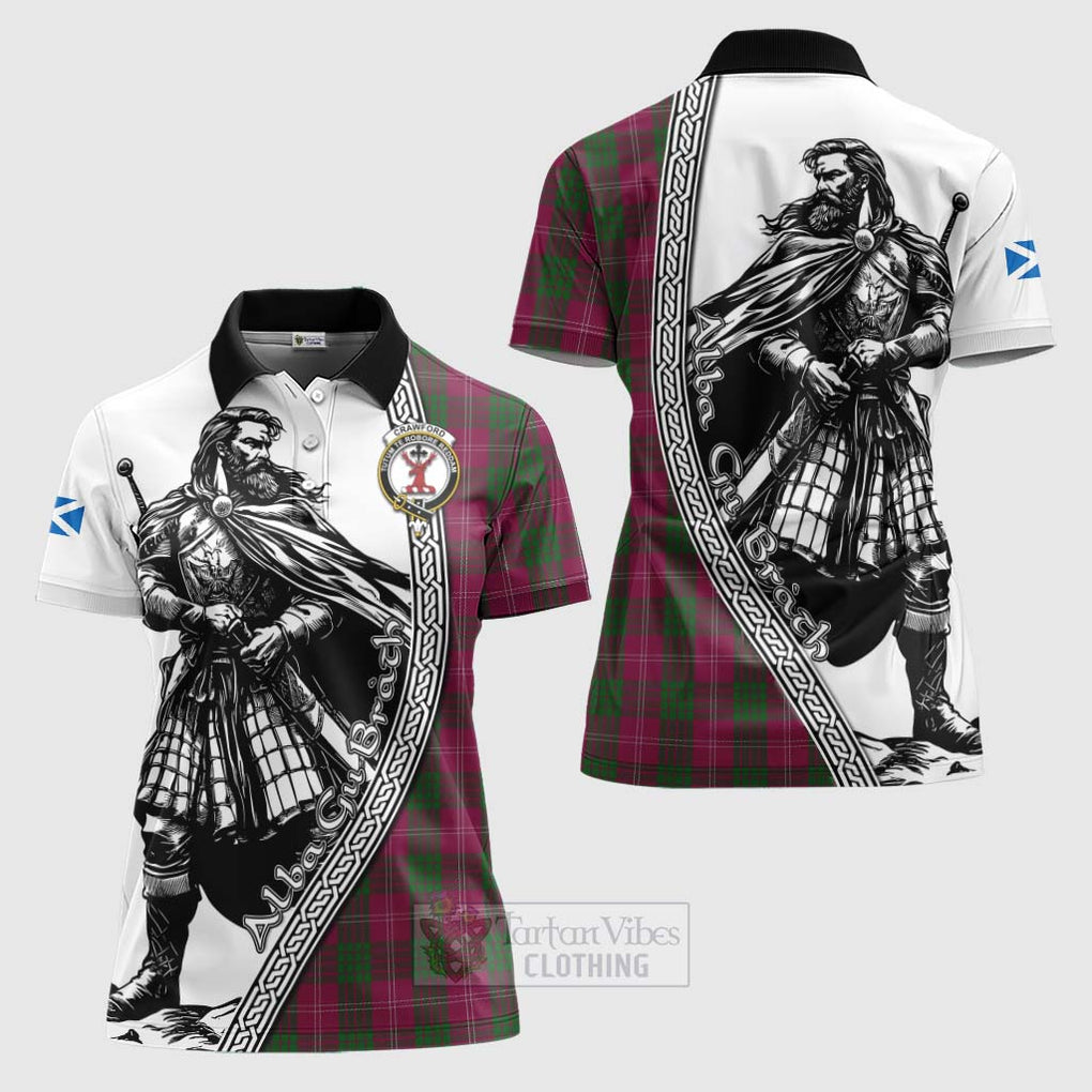 Tartan Vibes Clothing Crawford Tartan Clan Crest Women's Polo Shirt with Highlander Warrior Celtic Style