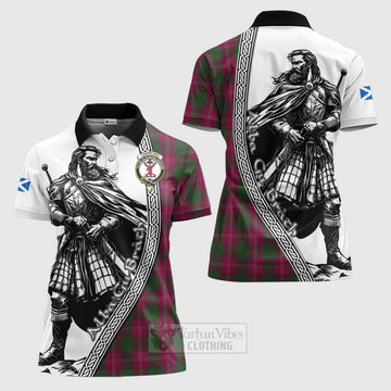 Crawford Tartan Clan Crest Women's Polo Shirt with Highlander Warrior Celtic Style