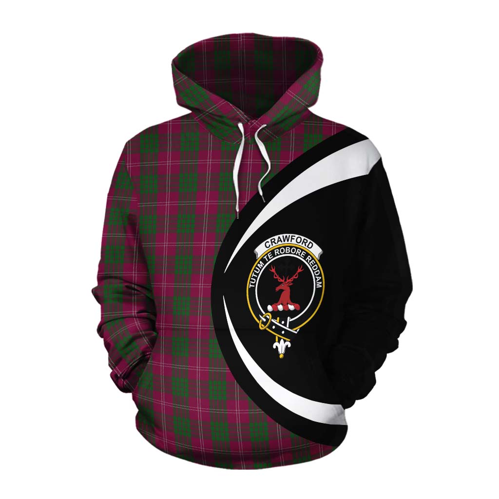 Tartan Vibes Clothing Crawford Tartan Cotton Hoodie with Family Crest Circle Style