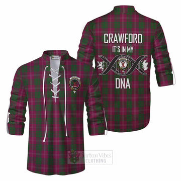 Crawford Tartan Ghillie Kilt Shirt with Family Crest DNA In Me Style