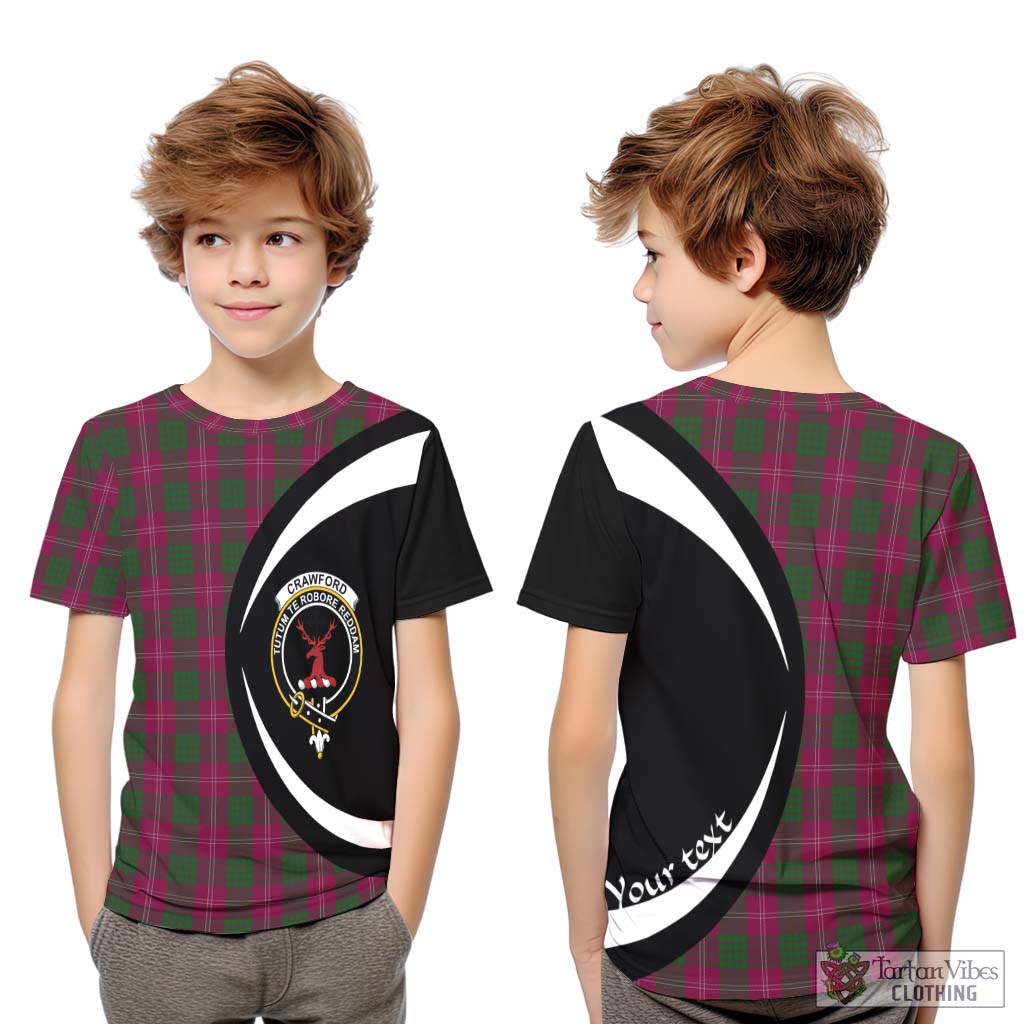 Tartan Vibes Clothing Crawford Tartan Kid T-Shirt with Family Crest Circle Style