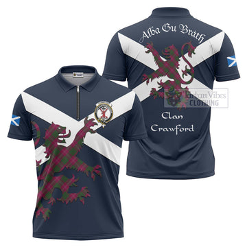 Crawford Tartan Lion Rampant Zipper Polo Shirt Proudly Display Your Heritage with Alba Gu Brath and Clan Name