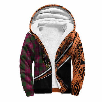 Crawford Crest Tartan Sherpa Hoodie with Polynesian Vibes Style - Orange Version