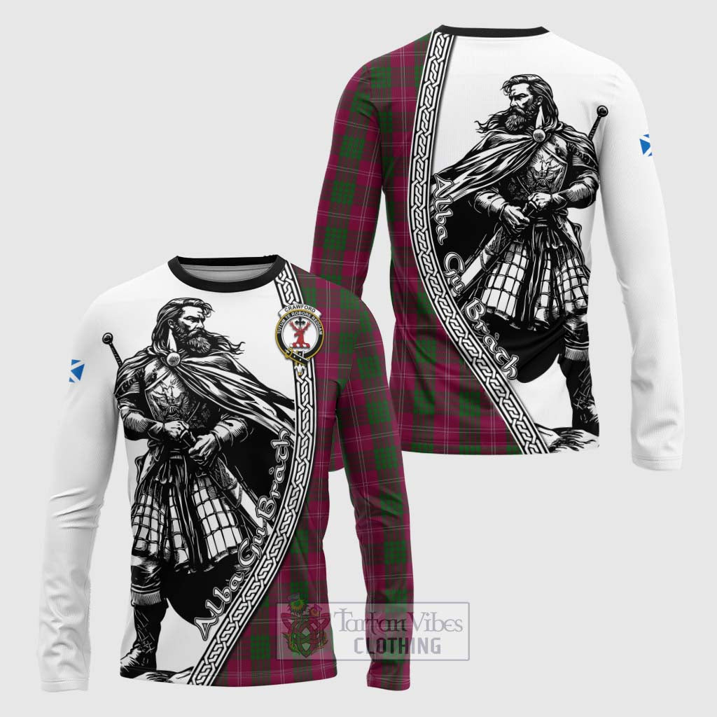 Tartan Vibes Clothing Crawford Tartan Clan Crest Long Sleeve T-Shirt with Highlander Warrior Celtic Style