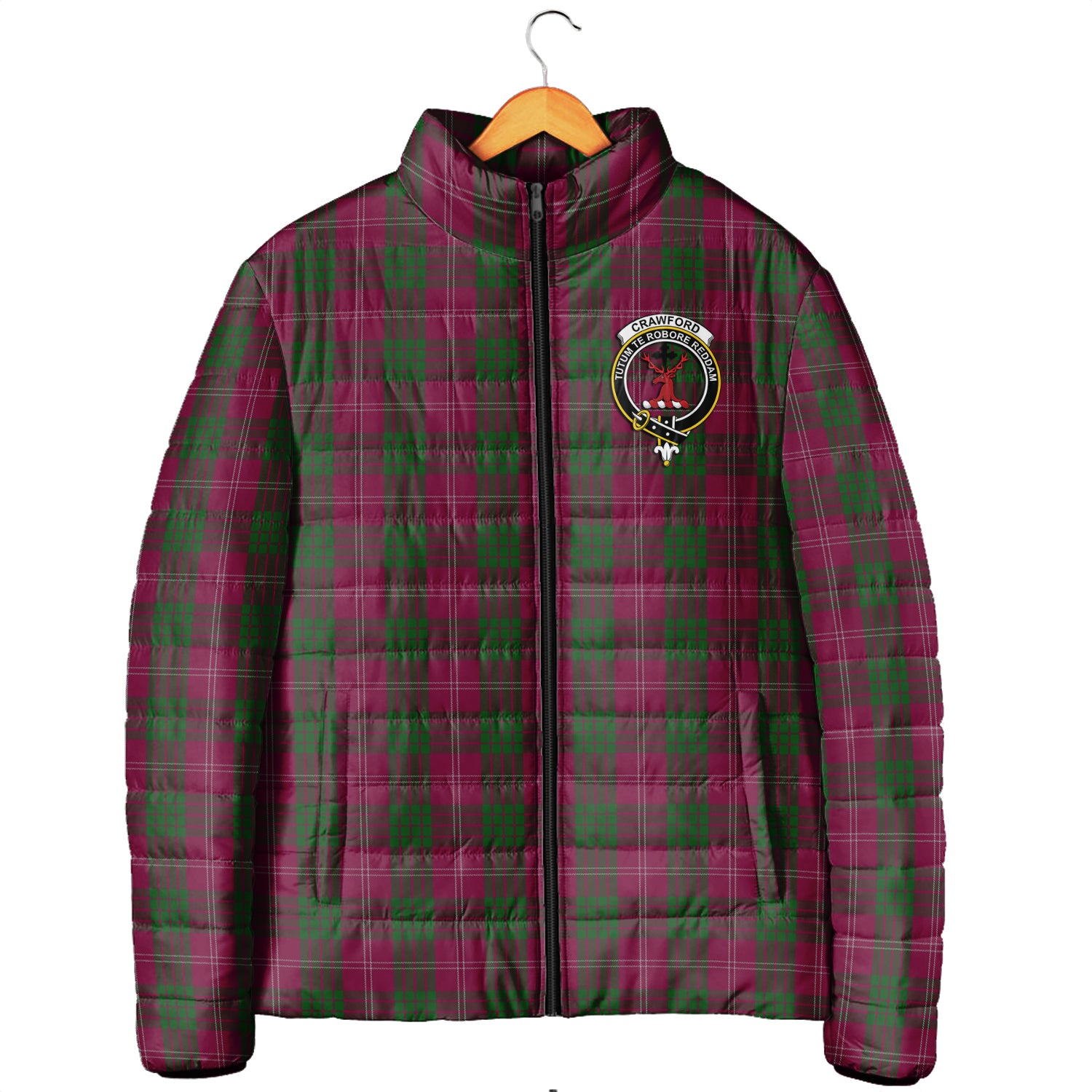 Crawford Tartan Padded Jacket with Family Crest - Tartanvibesclothing