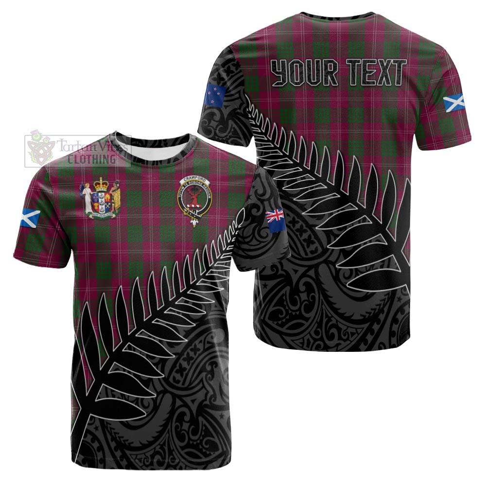 Tartan Vibes Clothing Crawford Crest Tartan Cotton T-shirt with New Zealand Silver Fern Half Style