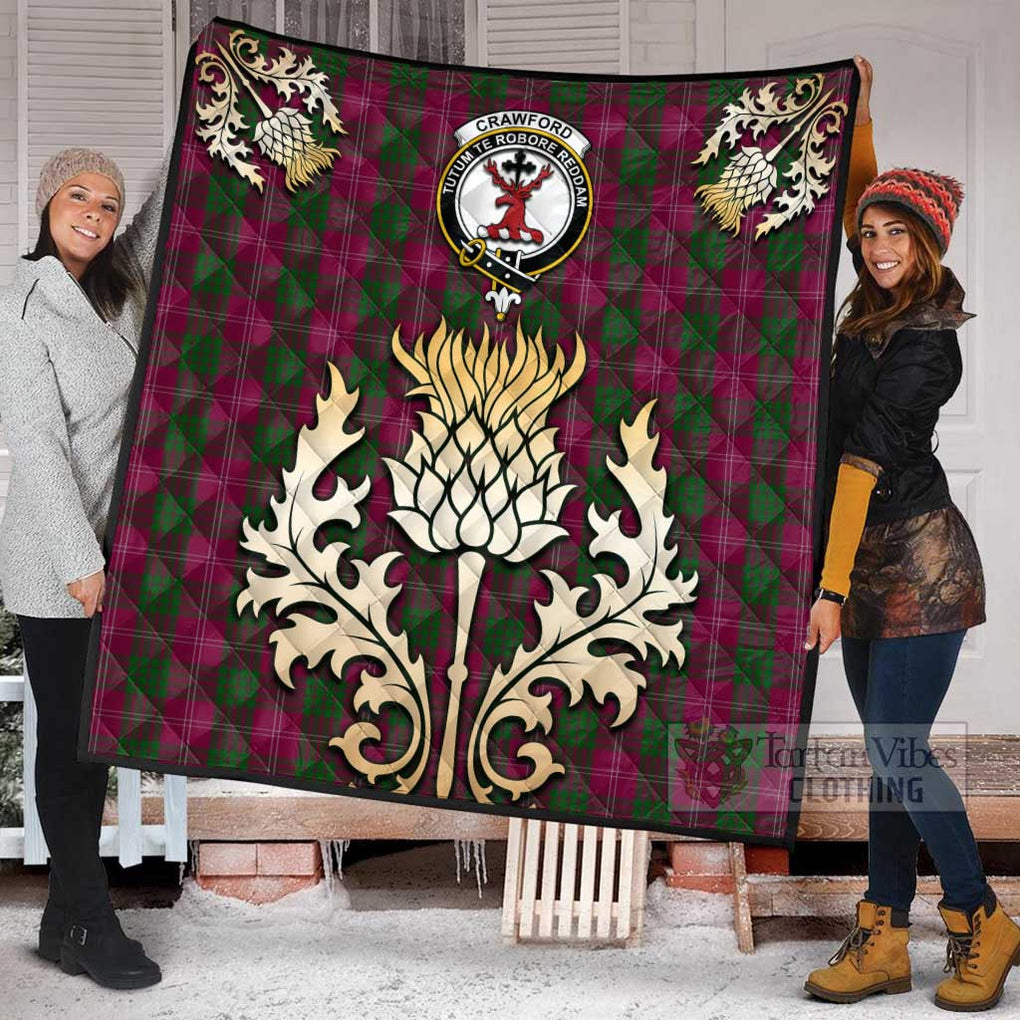 Tartan Vibes Clothing Crawford Tartan Quilt with Family Crest and Golden Thistle Style