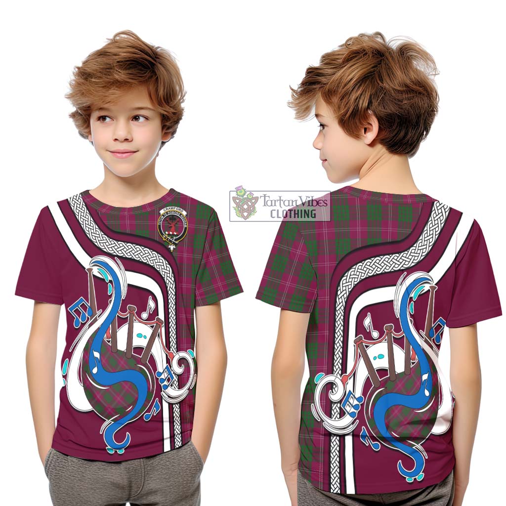 Tartan Vibes Clothing Crawford Tartan Kid T-Shirt with Epic Bagpipe Style