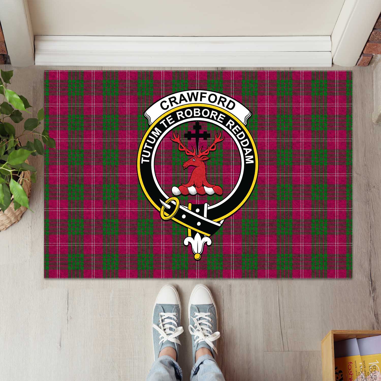 Crawford Tartan Door Mat with Family Crest - Tartanvibesclothing