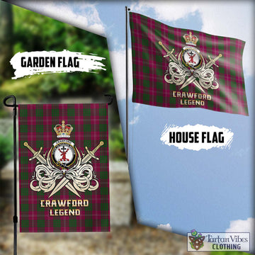 Crawford Tartan Flag with Clan Crest and the Golden Sword of Courageous Legacy