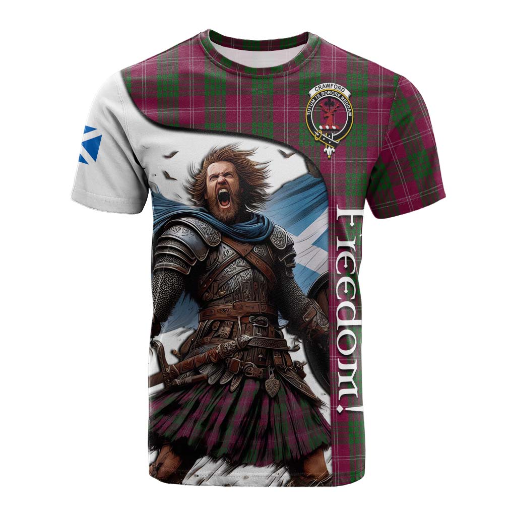 Tartan Vibes Clothing Crawford Crest Tartan Cotton T-shirt Inspired by the Freedom of Scottish Warrior