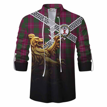 Crawford Crest Tartan Ghillie Kilt Shirt with Golden Lion Emblem Celtic Style Men - Tartan Vibes Clothing