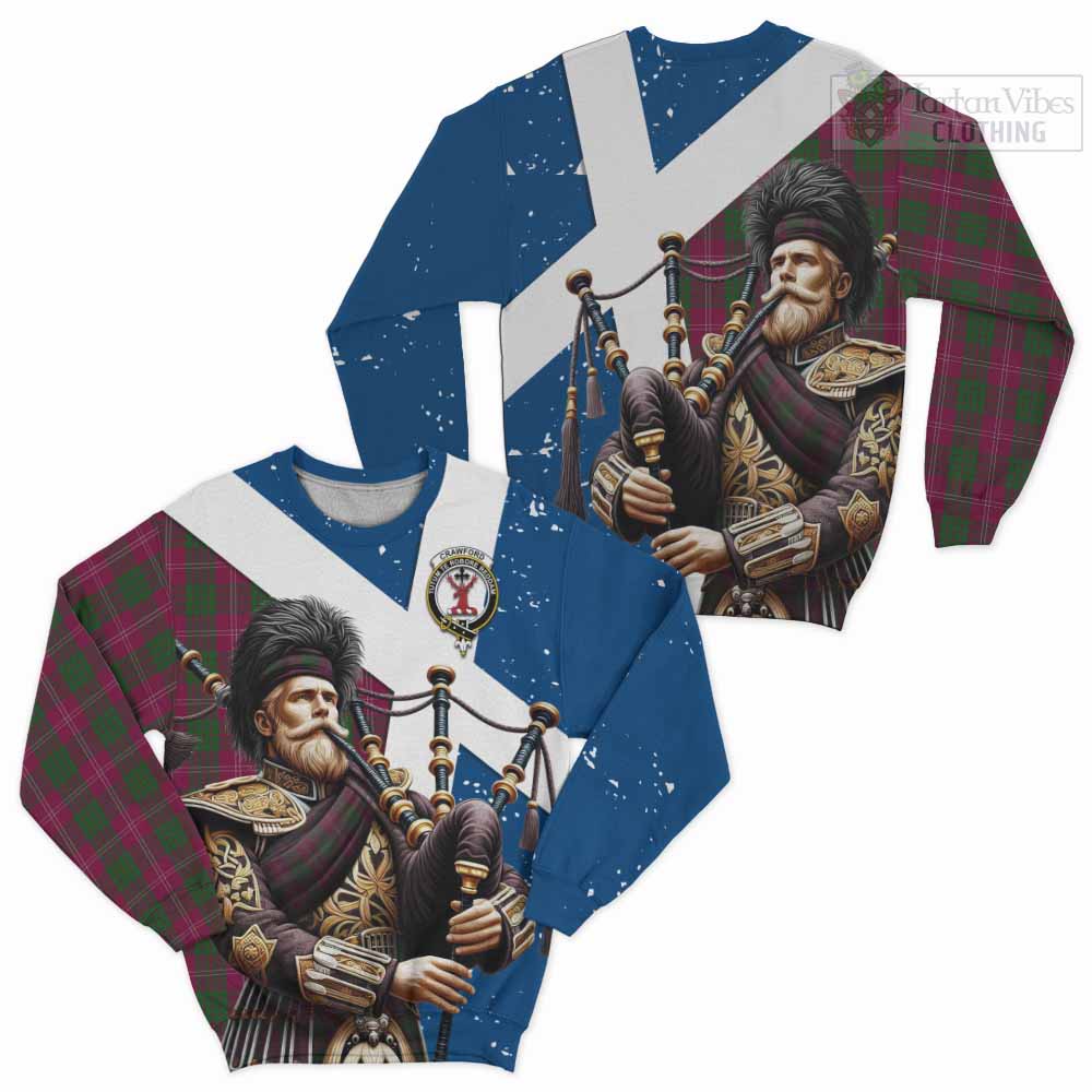 Tartan Vibes Clothing Crawford Tartan Sweatshirt with Family Crest Scottish Bagpiper Vibes