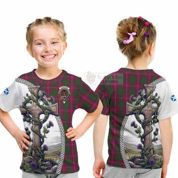 Crawford Tartan Kid T-Shirt with Family Crest and St. Andrew's Cross Accented by Thistle Vines