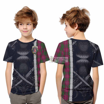 Crawford Tartan Kid T-Shirt with Family Crest Cross Sword Thistle Celtic Vibes