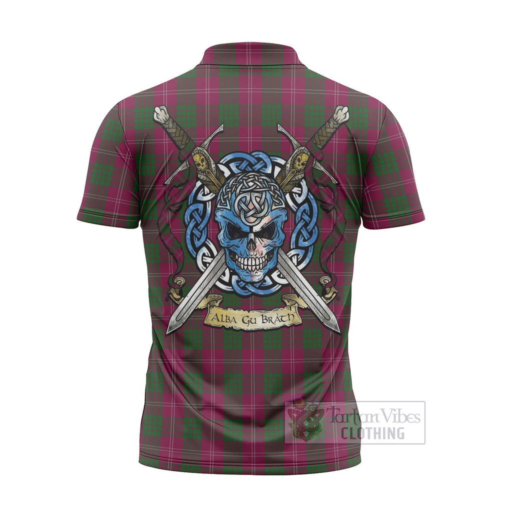 Tartan Vibes Clothing Crawford Tartan Zipper Polo Shirt with Family Crest Celtic Skull Style